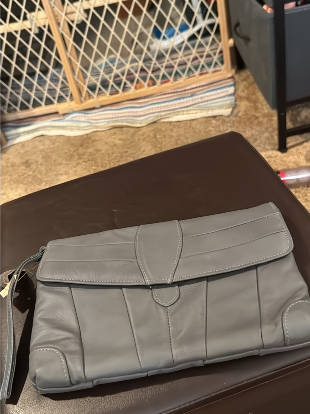 Vintage Gray Leather Women's Clutch Bag